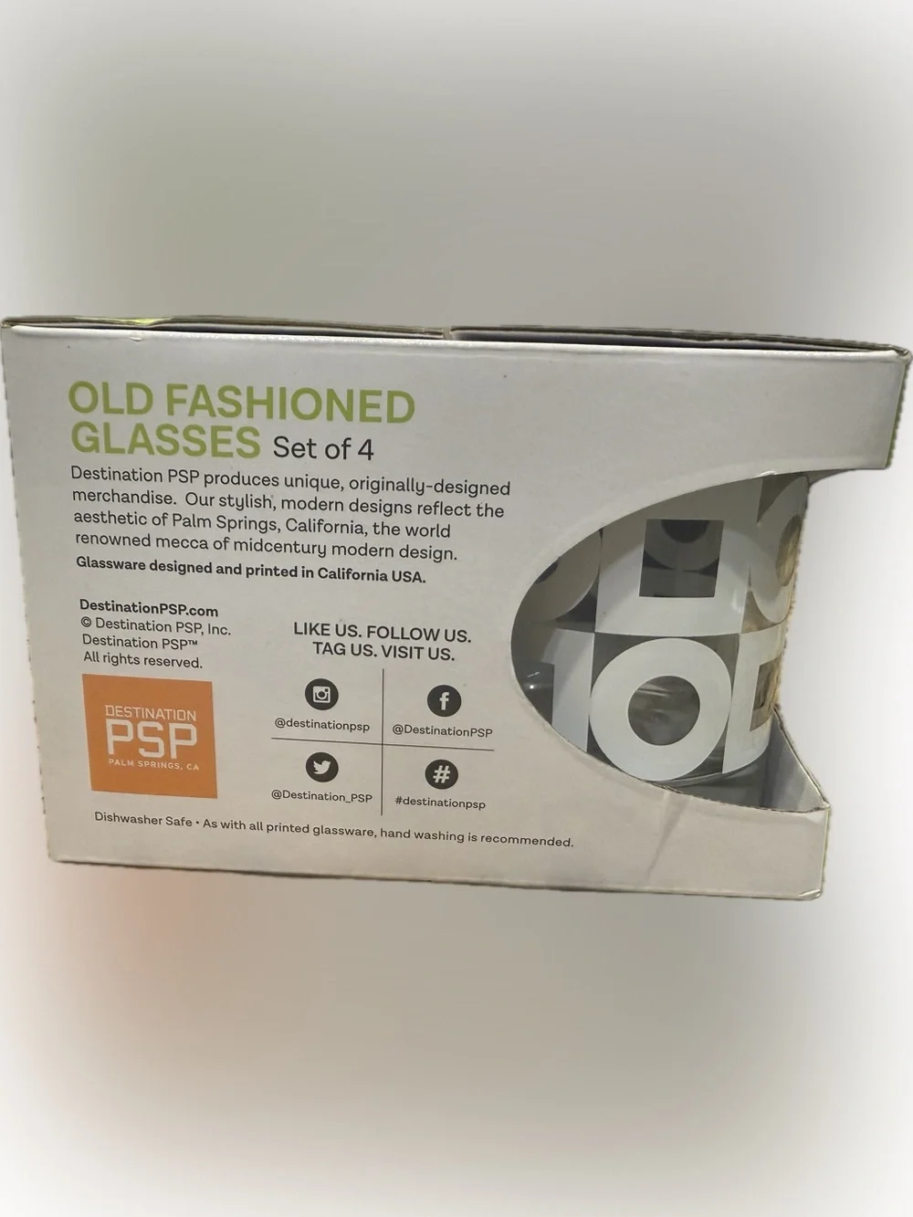 Destination PSP Old Fashioned Glasses Set of 4 - Black/White Design | Brand New